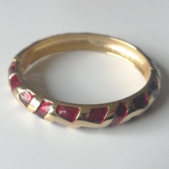 Jewelry - Vintage Bracelet Gold-plated Red Enamel Bangle